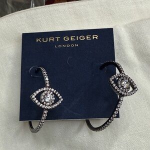 Kurt Geiger Black and Silver Crystal Eye Hoops